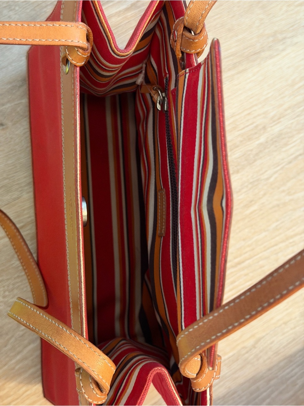 kate spade Red Canvas and Tan Leather Tote - Picture 3 of 4